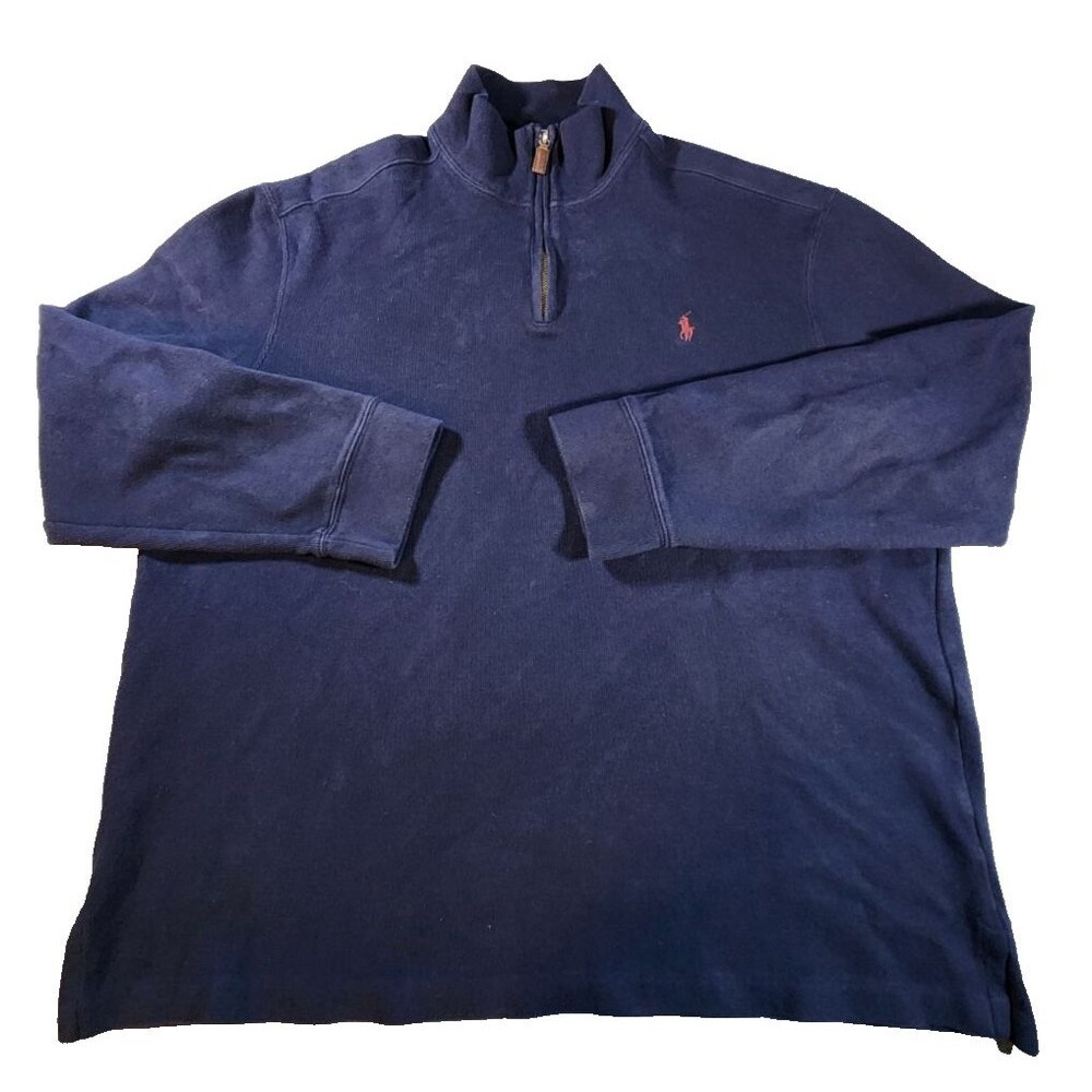Polo Ralph Lauren Pullover Mens XXL Navy Blue Quarter Zip Sweater Red Pony Logo